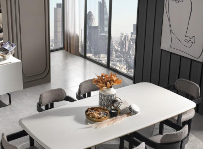 Suite Dining set Dining room Dining table Luxury Chairs Dining area 7pcs White